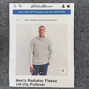 Eddie Bauer Light Gray Quarter Zip-Up Fleece Men’s Large NWOT